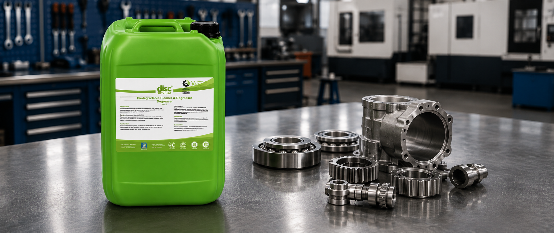 Industrial workspace with biodegradable cleaner
